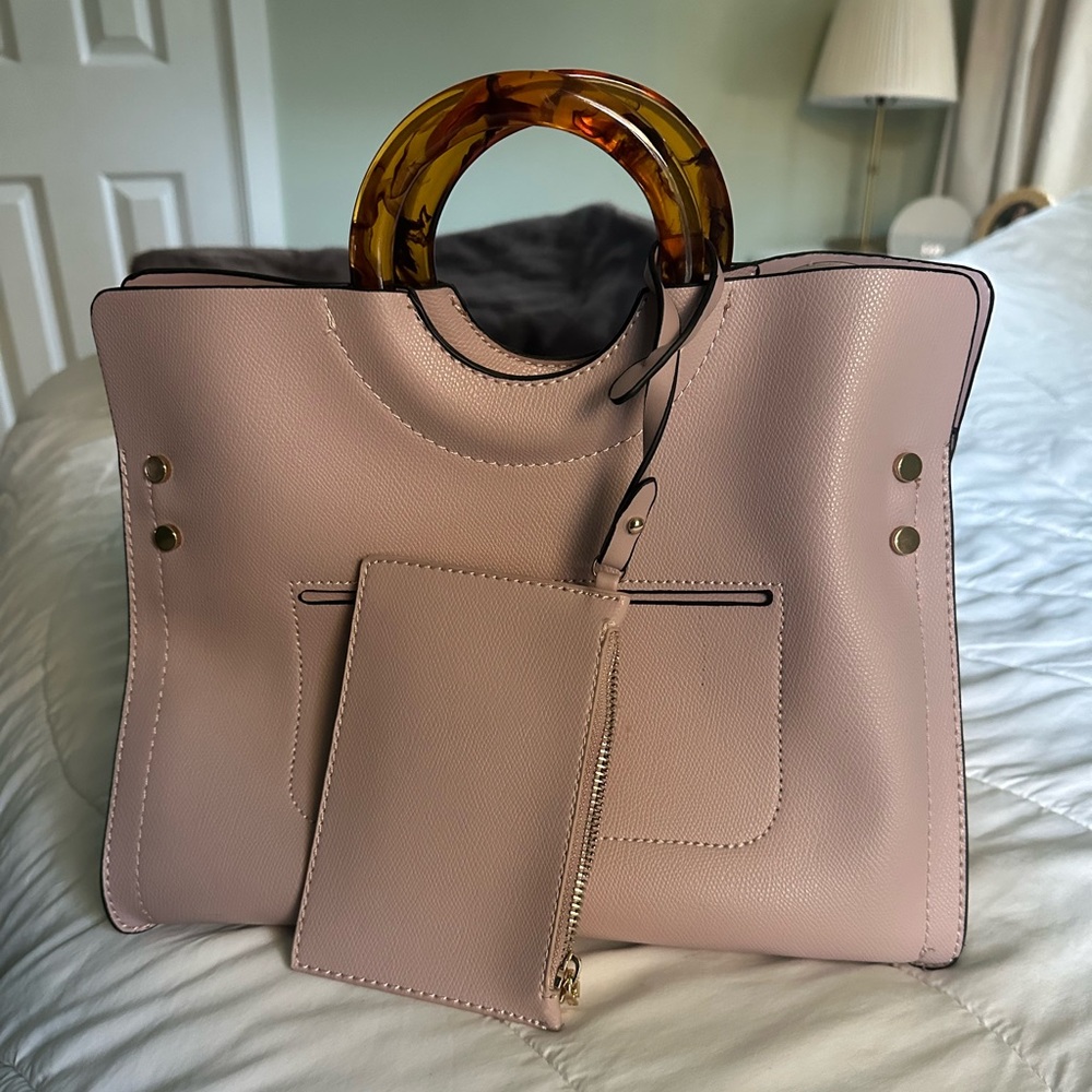 Purple Handbag with Tortoise Shell Handles